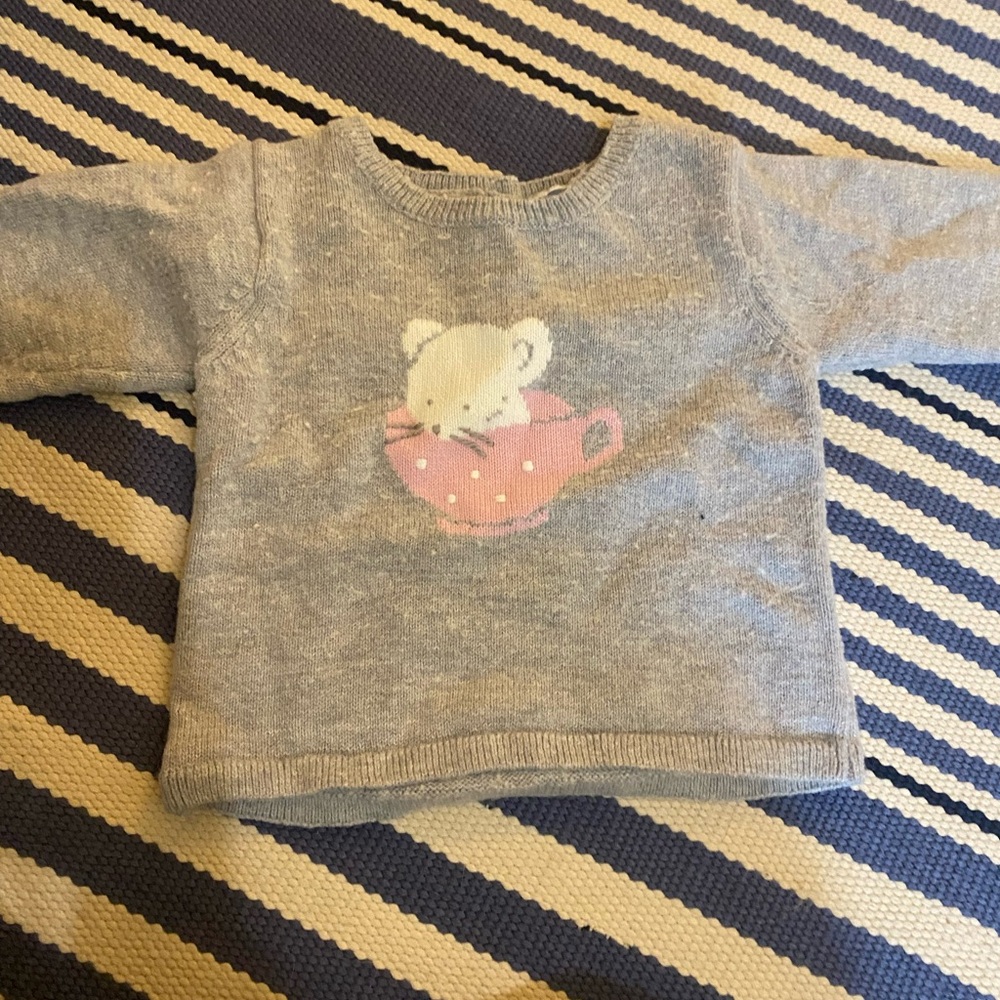 Gray Sweater with Cute Mouse in Teacup Design by jacadi